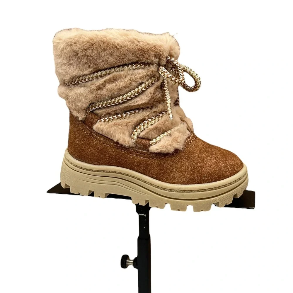 Carter's Baby Girls Faux Fur Warm Winter Boots Size 5 Tan-Brown Lightweight‎
